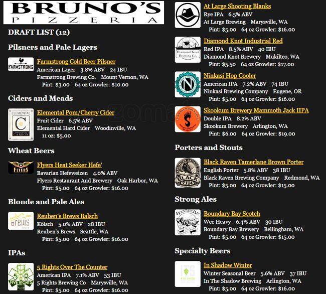 Menu At Bruno s Pizzeria Lake Stevens