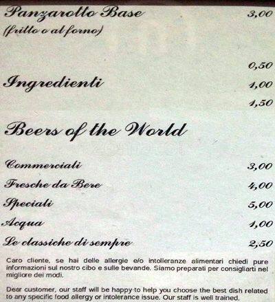 Menu di Panzarotti 