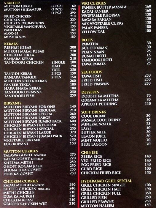 Hyderabad Grill Menu, Menu for Hyderabad Grill, Masab Tank, Hyderabad ...