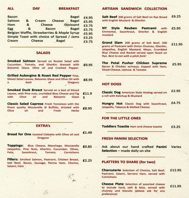 The Petal Pusher Menu, Menu for The Petal Pusher, Kew, London Zomato UK