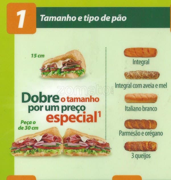 Subway cardápio