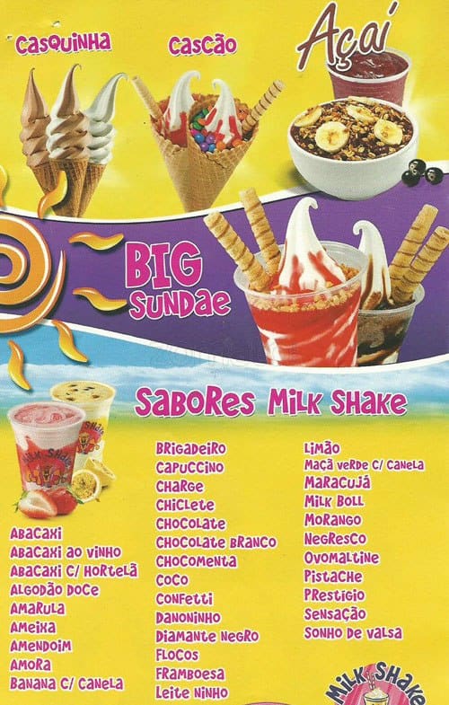 Menu at Milkshake Mix desserts, São Paulo, Avenida Celso Garcia