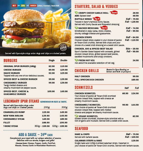 Menu at Golden Moon Spur Steak Ranch steakhouse, Port Edward, Wild ...