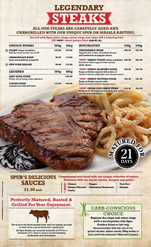 Mustang Spur Menu, Menu for Mustang Spur, Musgrave, Durban Zomato SA