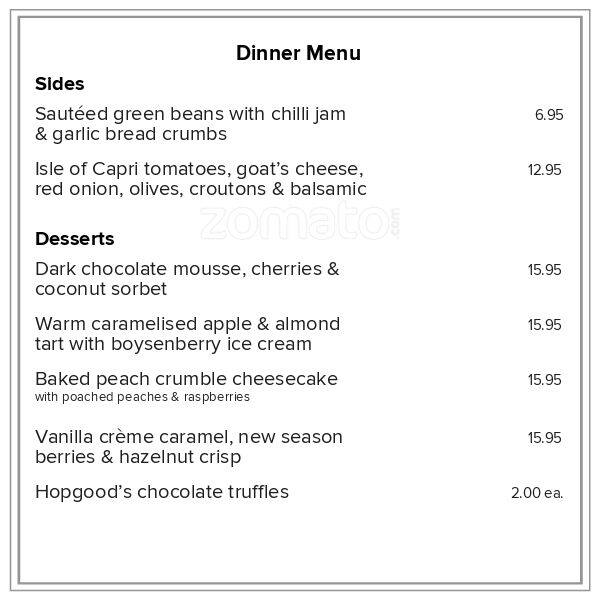 Menu at Hopgoods Restaurant, Nelson