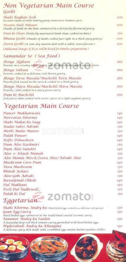 Kabab King menu