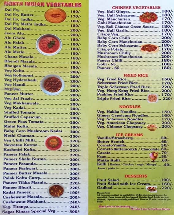 Sagar Kinara Pure Veg Resturants menu
