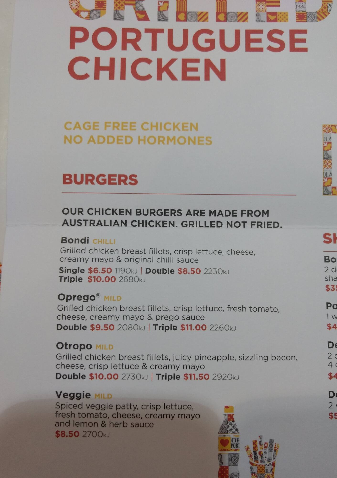 Oporto Brookvale menu