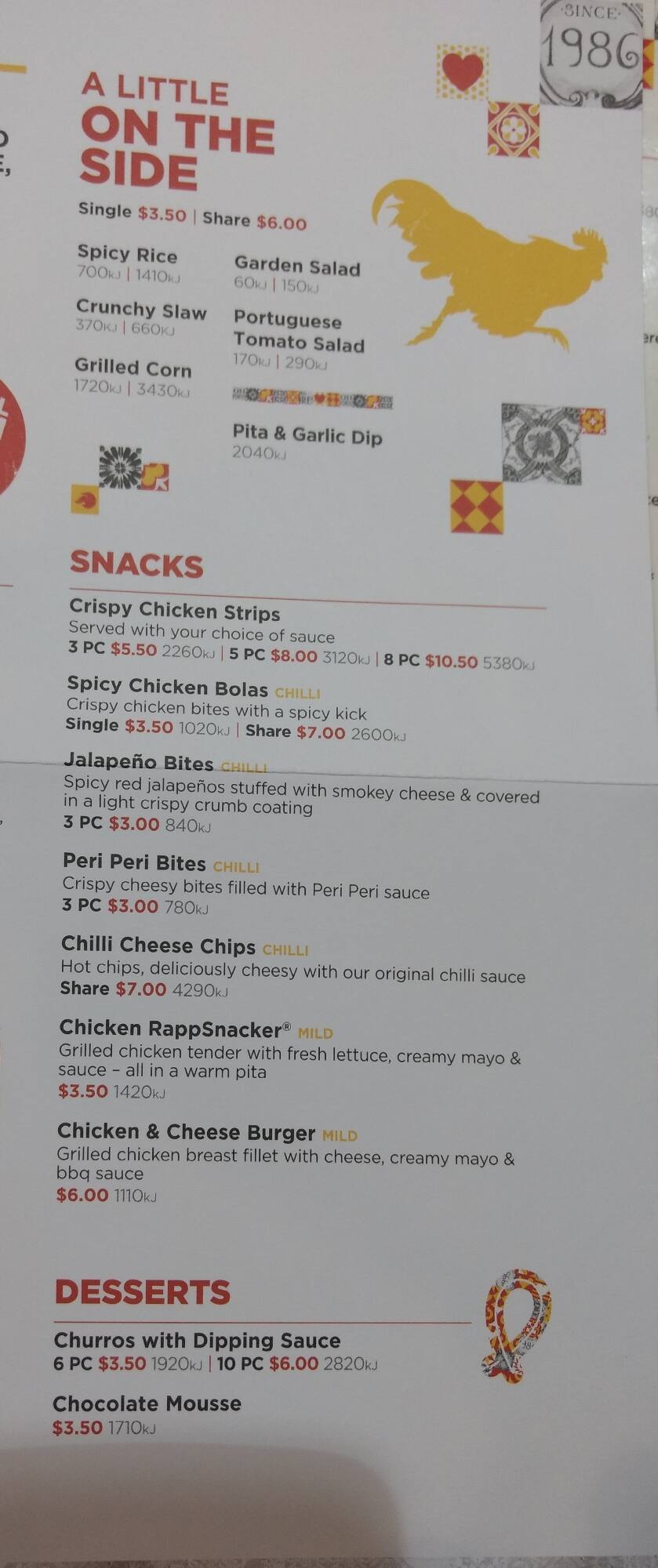 Oporto Brookvale menu