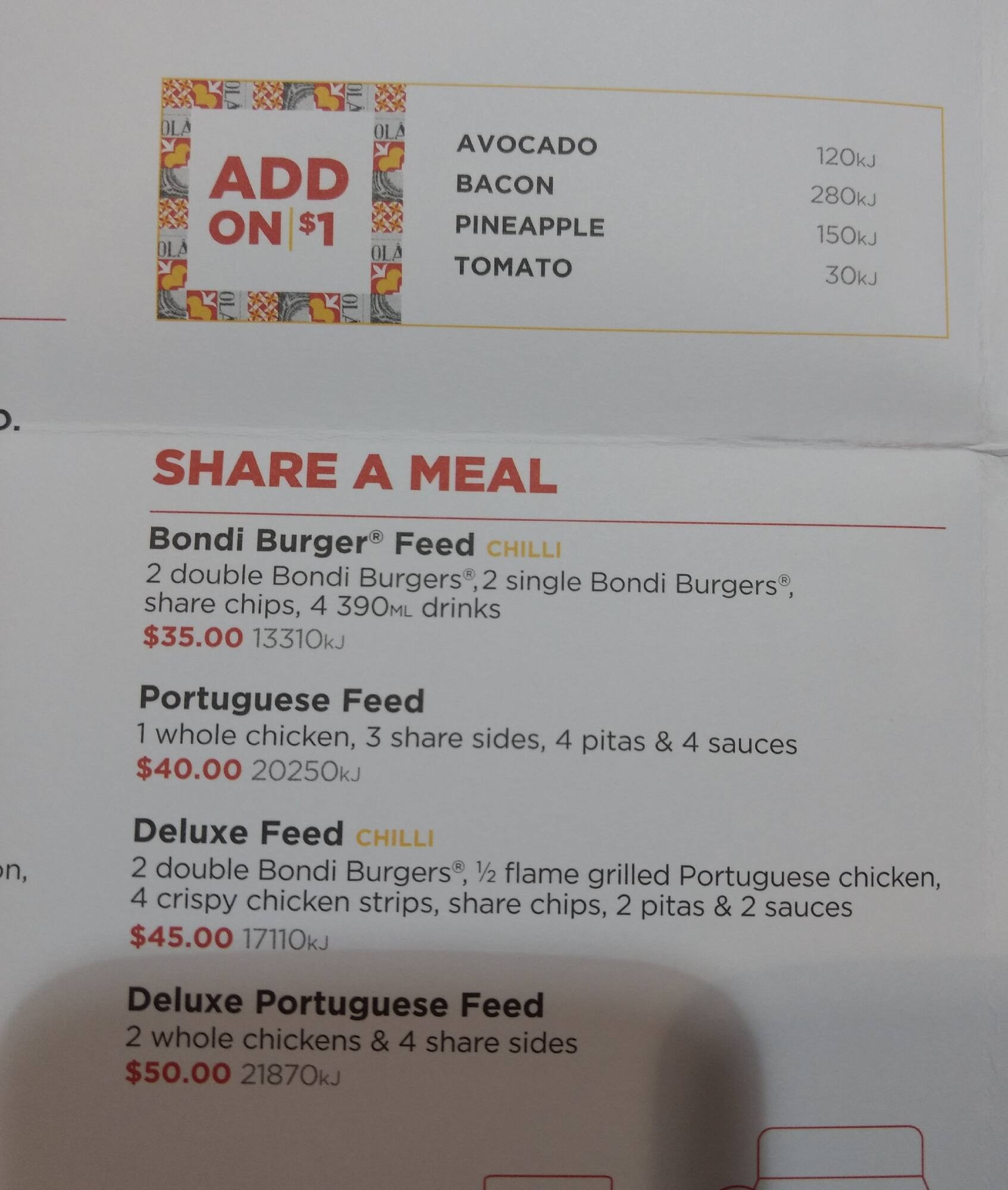 Oporto Brookvale menu