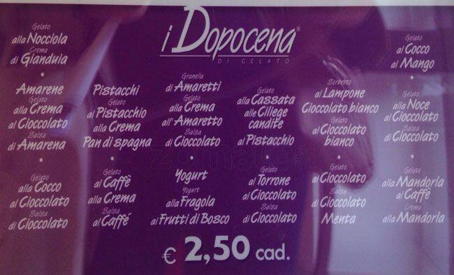 Menu di Paradice Milano 