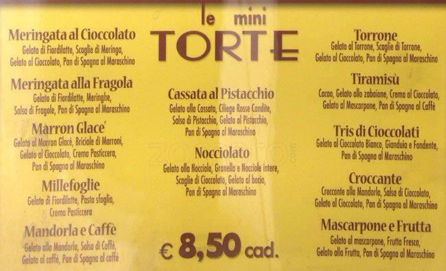 Menu di Paradice Milano 