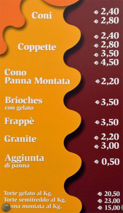 Menu di Paradice Milano 