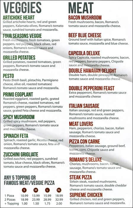 Romano's Pizza Menu, Menu for Romano's Pizza, Downtown, Vancouver ...