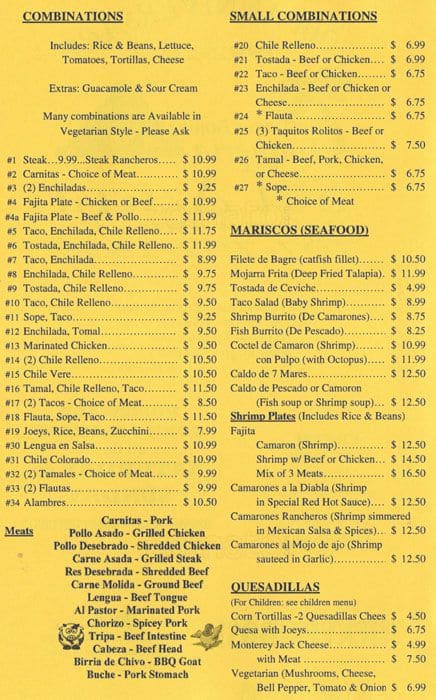 Sol Azteca Menu