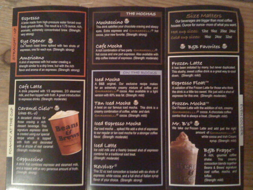 Beans Brews Coffee House Menu
