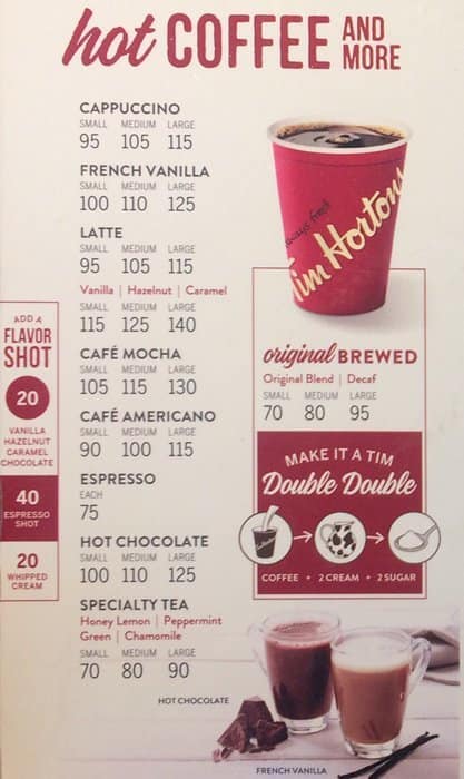 Tim Hortons Menu, Menu for Tim Hortons, McKinley Hill, Taguig City ...