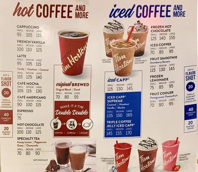 tim hortons prices