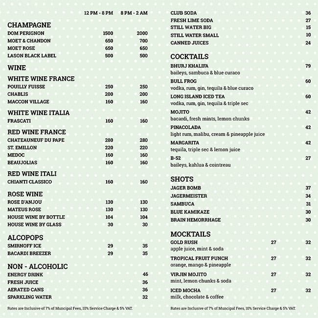 Menu at Goodfellas - Regal Plaza Hotel pub &amp; bar, Dubai