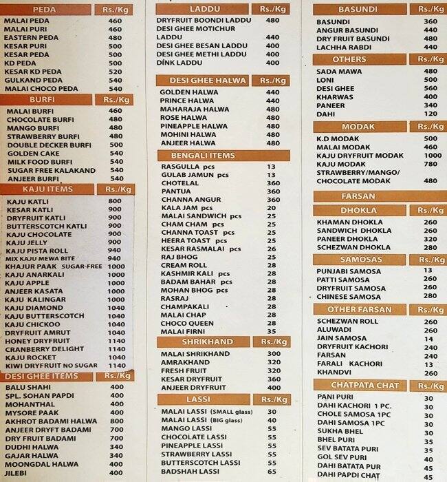 Kantilal Damodar Mithaiwala Menu - Zomato