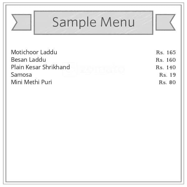 Kantilal Damodar Mithaiwala menu