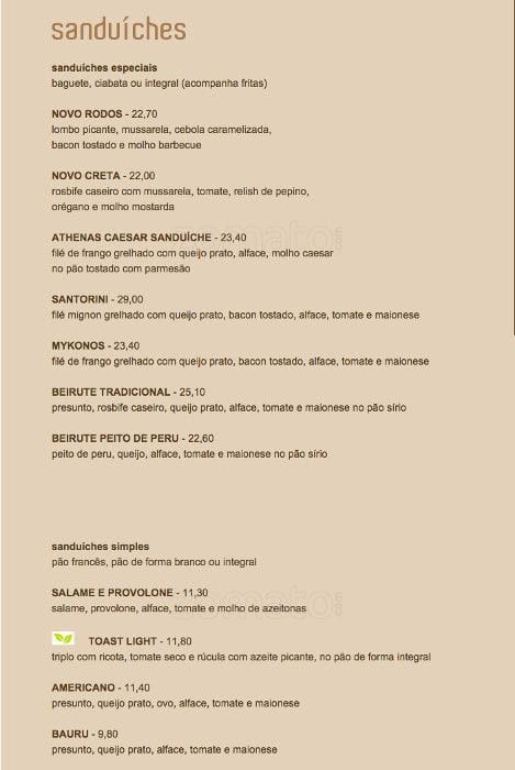 Athenas cardápio