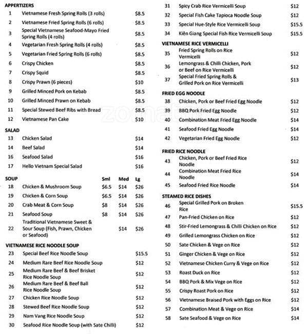 Hello Vietnam Restaurant Menu For Hello Vietnam Restaurant Menu