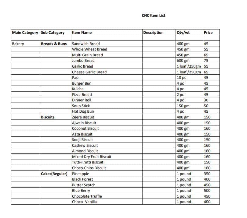 Cakes 'N' Cookies menu
