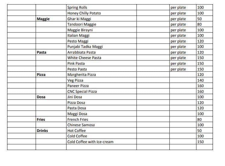Cakes 'N' Cookies menu