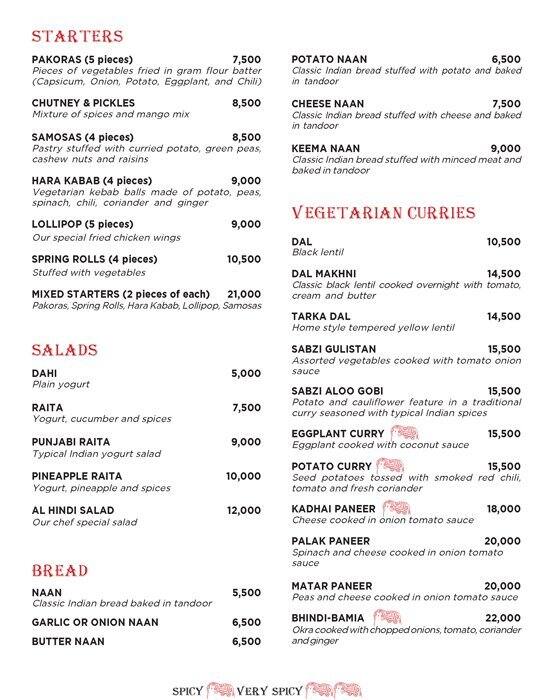 Al Hindi - Warwick Palm Beach Hotel Menu - Zomato Lebanon