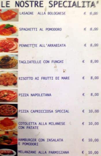 Menu di Gran Bar Tunisia 