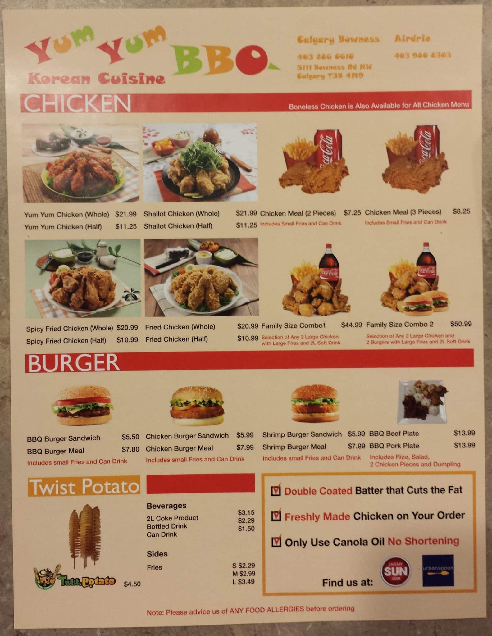 Korean Bbq Chicken Menu