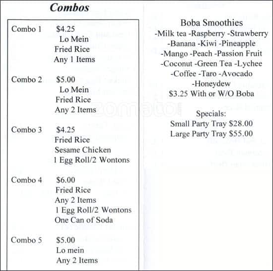 Happy China menu