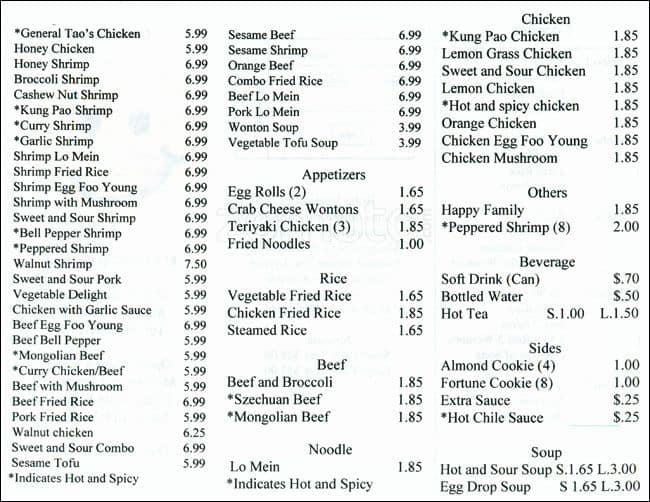 Happy China menu