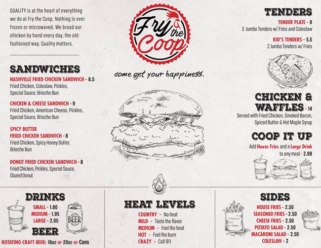 Menu at Fry The Coop restaurant, Oak Lawn, 95th St