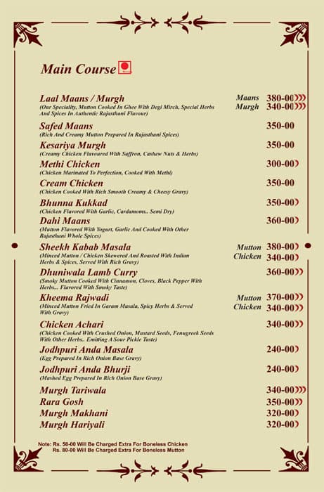 Ghani khammam- The Royal Kitchen of Rajasthan menu