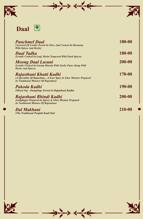 Ghani khammam- The Royal Kitchen of Rajasthan menu