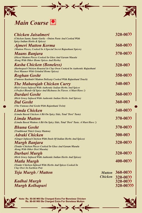 Ghani khammam- The Royal Kitchen of Rajasthan menu