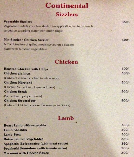 Indiana Restaurant menu