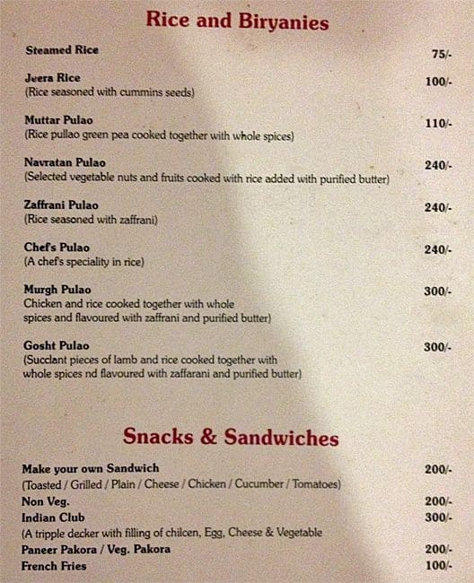 Indiana Restaurant menu