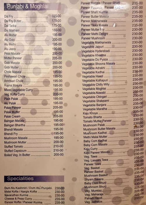 Supreme Tatya Kalyani Veg Restaurant menu