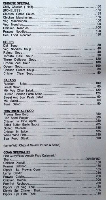 Dipty's menu