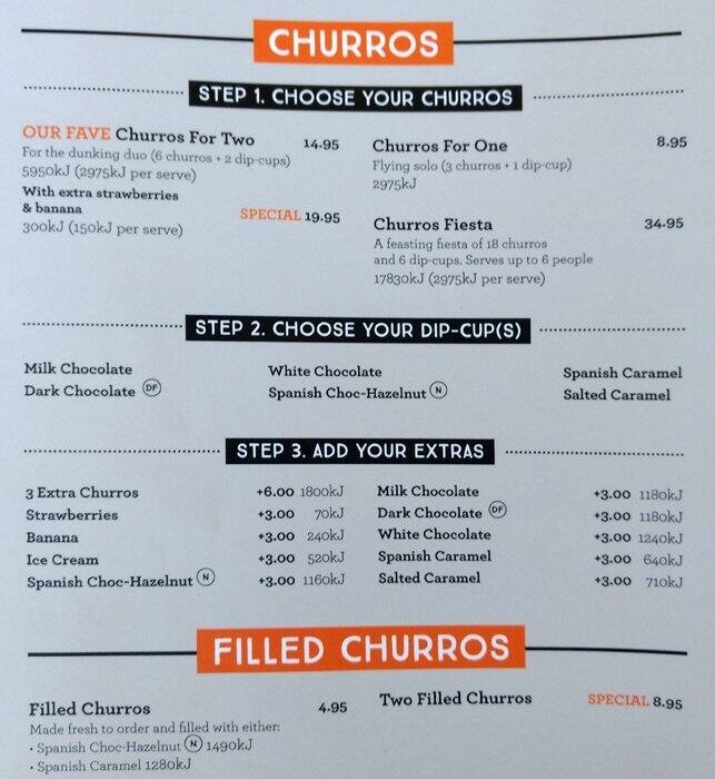 Chocolateria San Churro Menu, Menu for Chocolateria San Churro, Little Lonsdale Street, CBD
