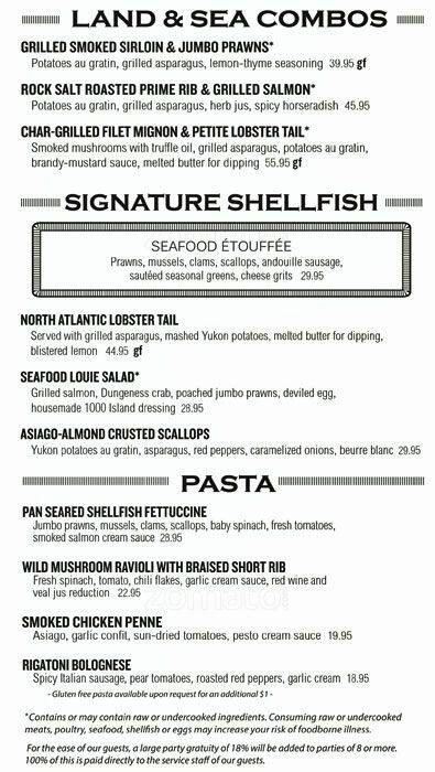 Menu at Stanley and Seafort's restaurant, Tacoma