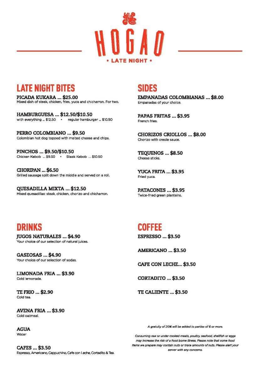 Hogao menu