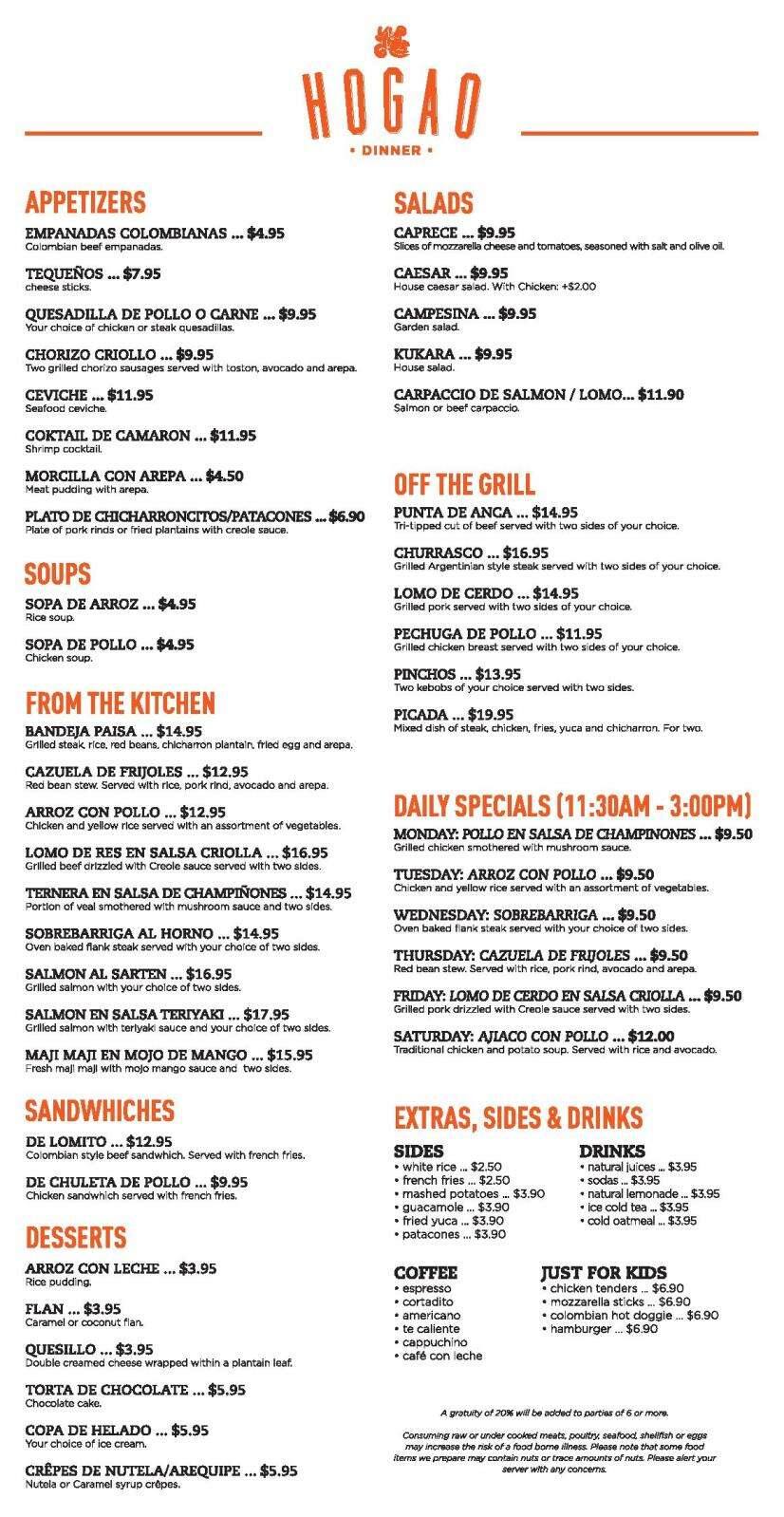 Hogao menu
