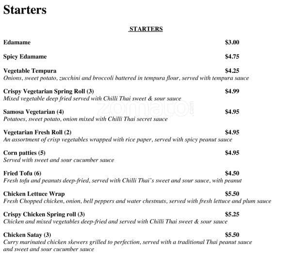Chilli Thai Menu, Menu for Chilli Thai, Carrollton, Carrollton