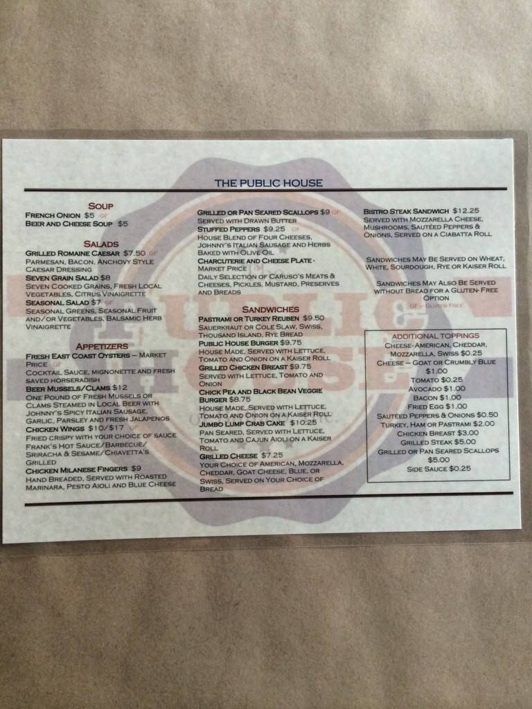 Public House of Buffalo Menu, Menu for Public House of Buffalo, North Buffalo, Buffalo