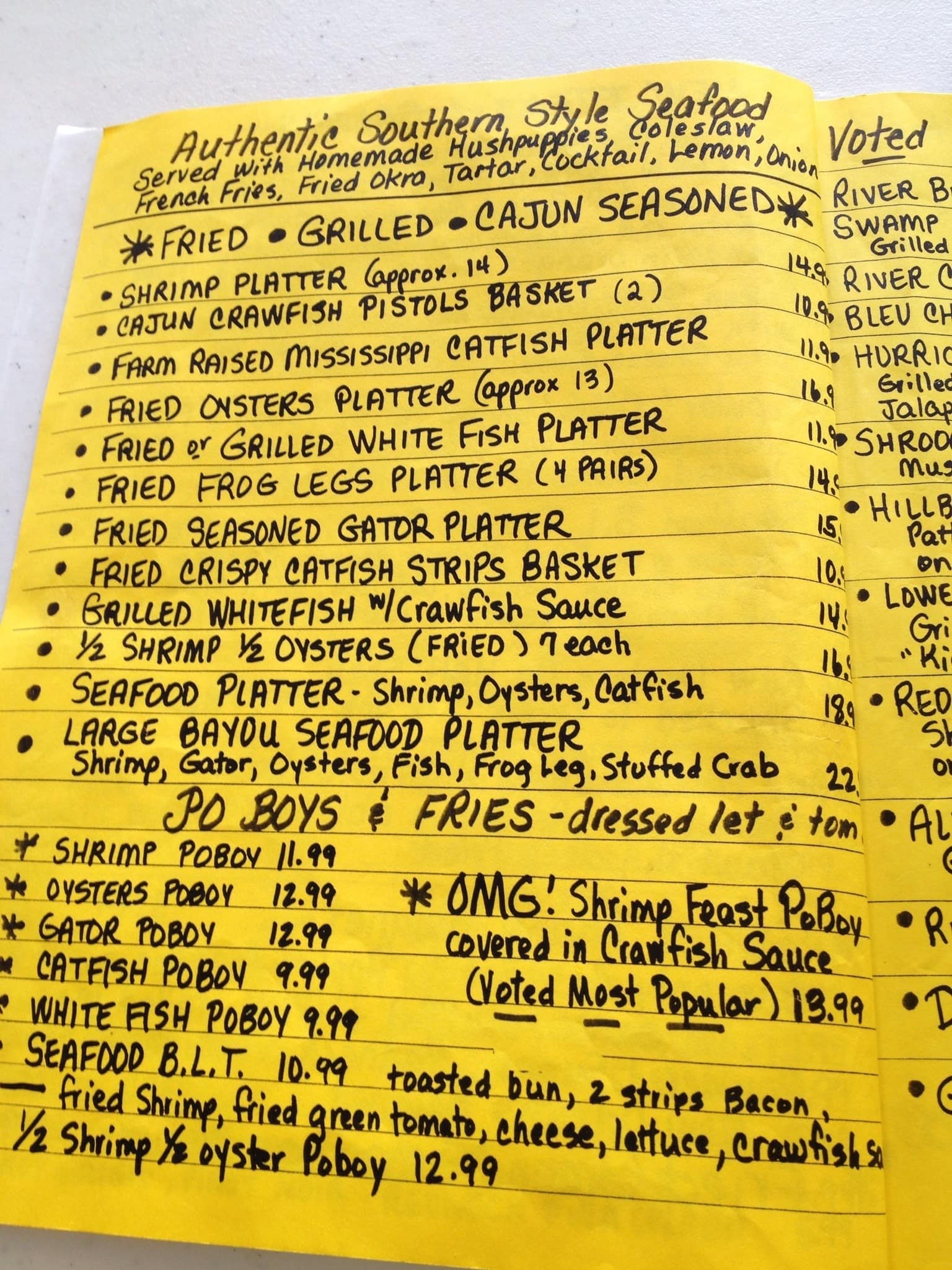 Menu at Fish River Grill restaurant, Foley