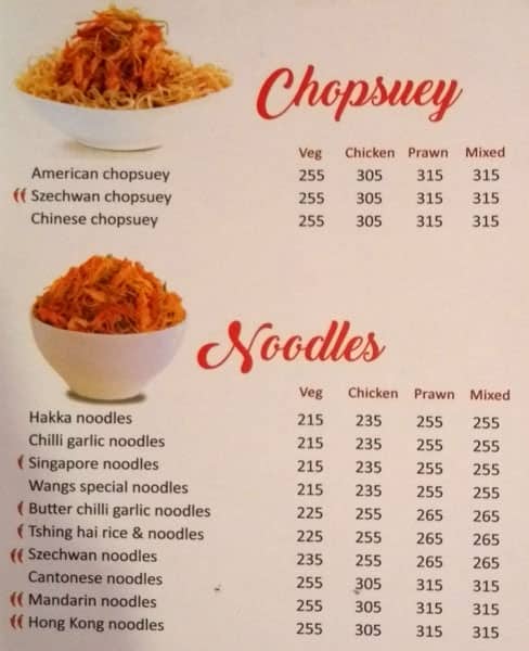 Wang S Kitchen Menu Menu For Wang S Kitchen Mg Road Puducherry